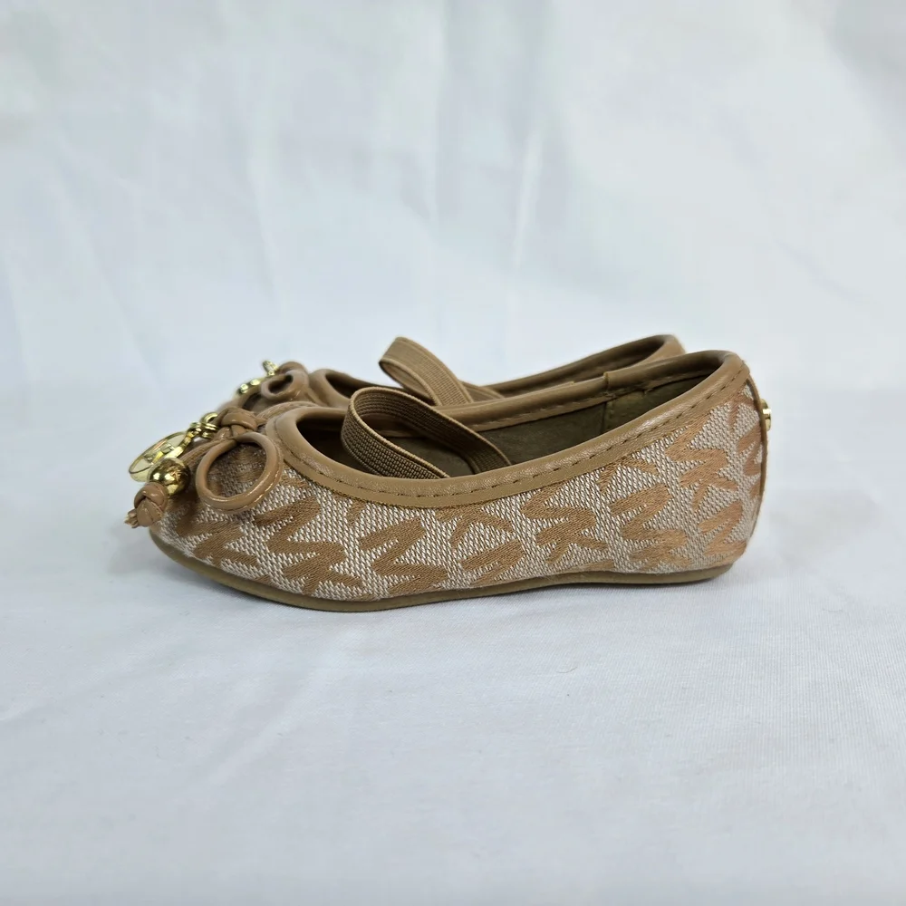Michael Kors Toddler Girl Tan Fatima Signature Print Logo Charms Ballet‎ Flats 5